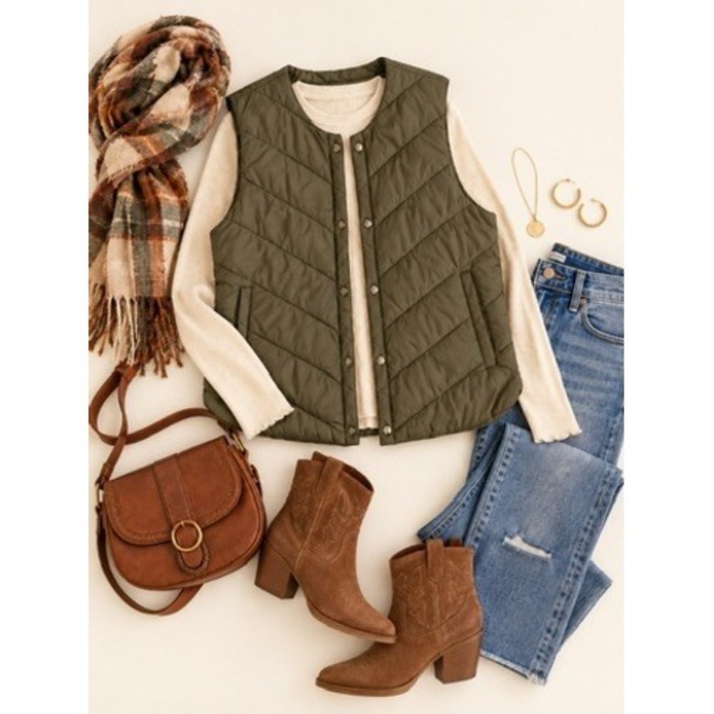 Sam Edelman Women's Olive Green Lightweight Quilted Puffer Vest Size Large